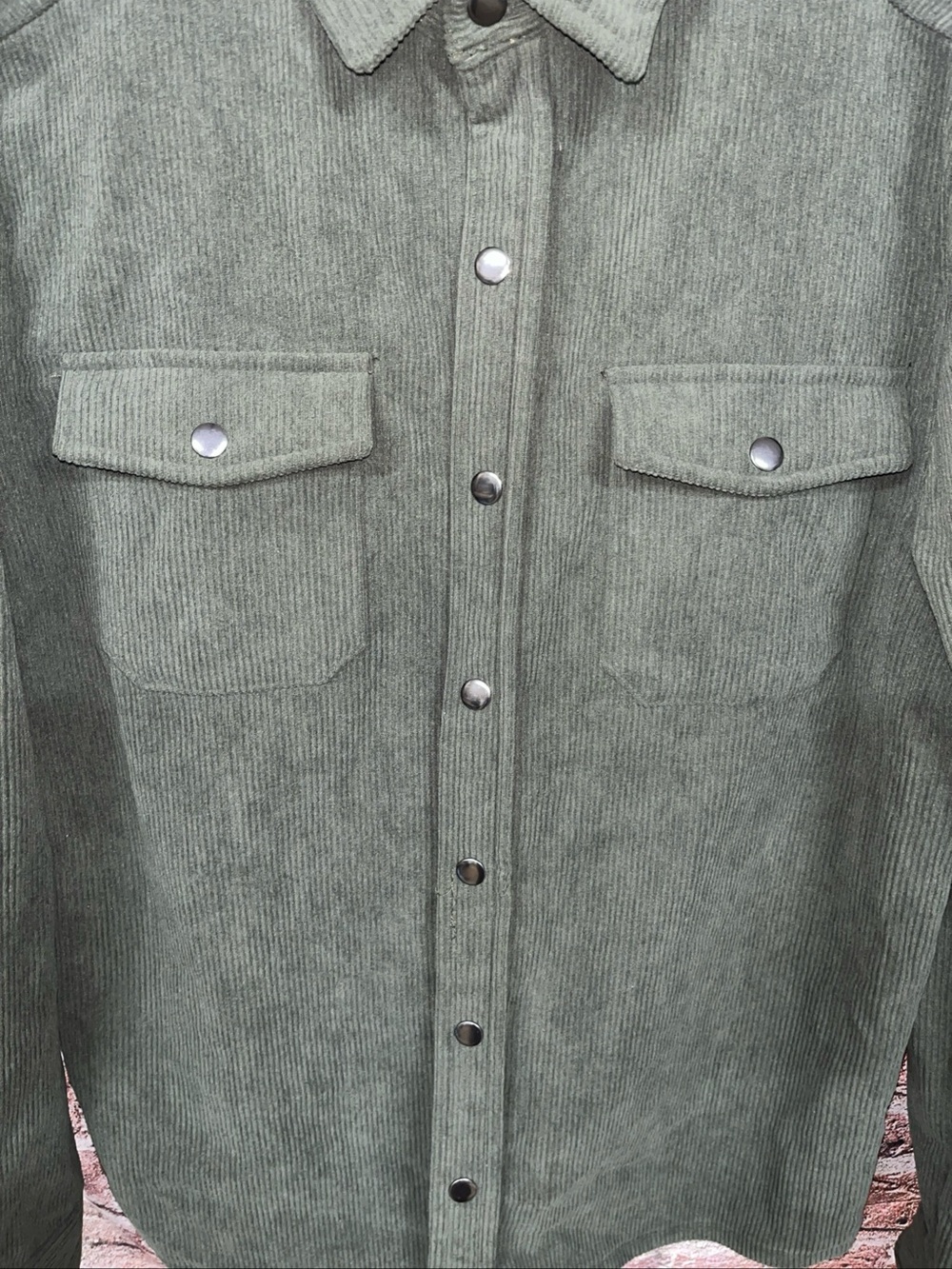 Distortion Olive Green Corduroy Aztec Fleece Lined Jacket Size M - Picture 2 of 8